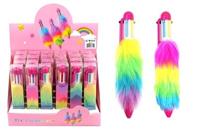 Multi-Color Retractable Pen - Fuzzy Pom Pom