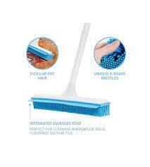 X-BROOM- All Purpose Rubber Bristle Carpet Broom w/ Full-Length Squeegee to Remove Pet Hair, Dust, Dirt
