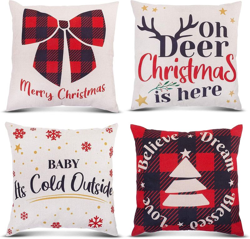 Burlap Christmas Pillow Covers 4pc