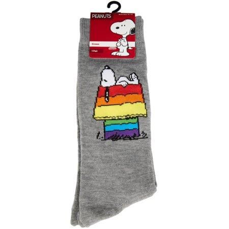 Snoopy Rainbow Crew Socks (Mens 10-13) Gray