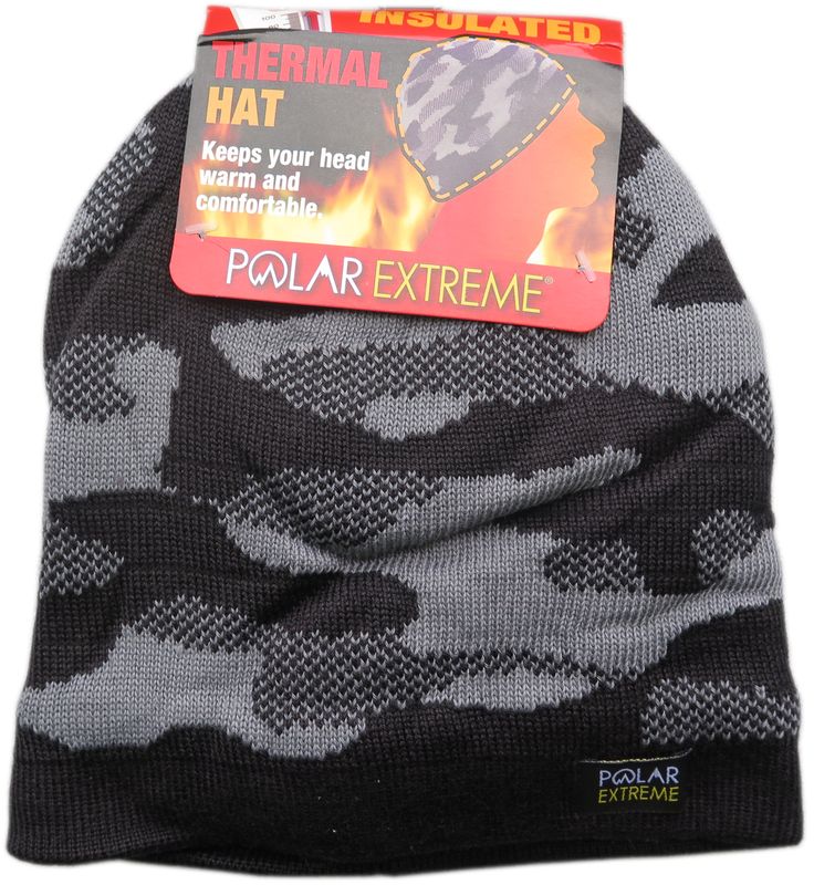 Polar Extreme Men's Thermal Hat - Black/Gray Camo