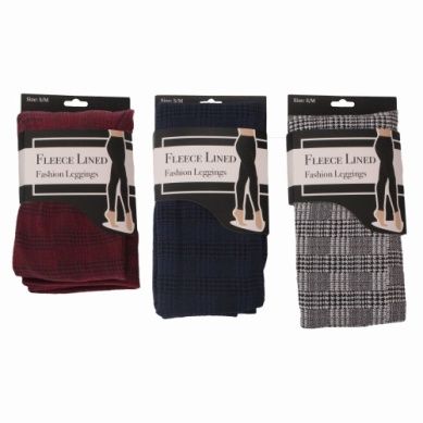 Fleece-Lined Plaid Leggings - Blue (L/XL)
