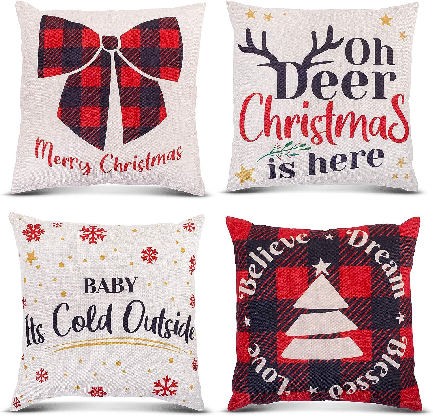 Burlap Christmas Pillow Covers 4pc