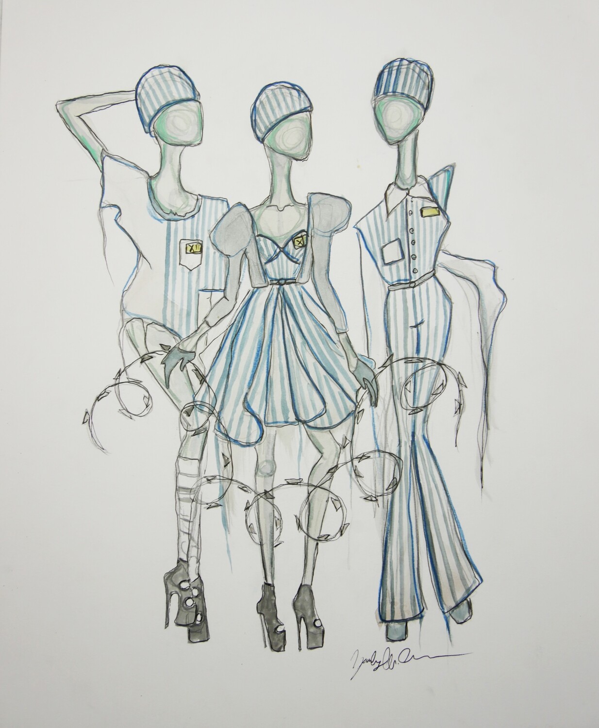 Striped Pajama Fashion Show Trio