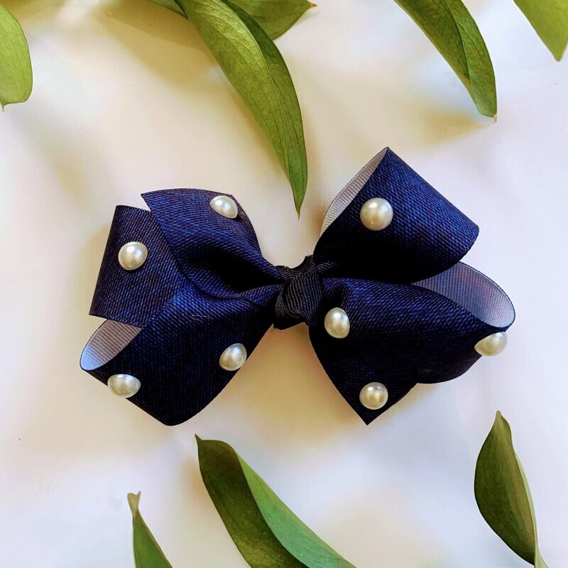 Denim & Pearls Bow