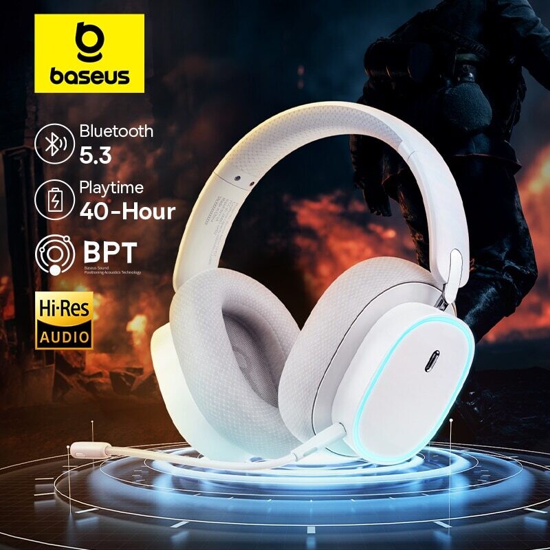 Baseus GH02 Gaming Wireless Headphone with Mic Over-Ear Headphones Bluetooth 5.3 40mm Driver 2.4G/Wireless/Cable RGB Headsets