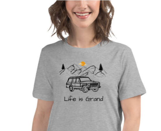 Women&#39;s Relaxed T-Shirt Life is Grand T Shirt Retro Jeep Grand Wagoneer Vintage Car Truck Mountains Outdoors Gift Mother