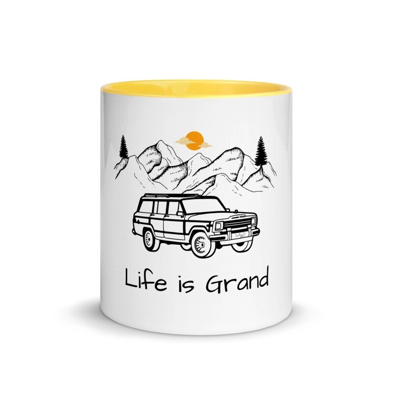 Life is Grand Mug Retro Jeep Grand Wagoneer Coffee Tea Cup Vintage Car Truck Mountains Outdoors Gift