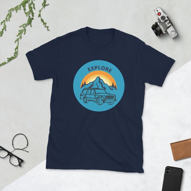 Short-Sleeve Unisex T-Shirt Explore Jeep Grand Wagoneer Woody Retro Truck Car Tee Mountains
