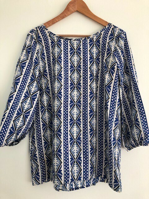 Blue Printed Bow Blouse