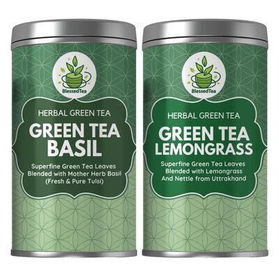 Combo Packs - Green Tea Lemongrass 100Gram Plus Green Tea Basil 100Gram (2 Teas)