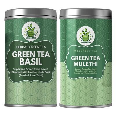 Combo Packs - Green Tea Mulethi 100Gram Plus Green Tea Basil 100Gram (2 Teas)