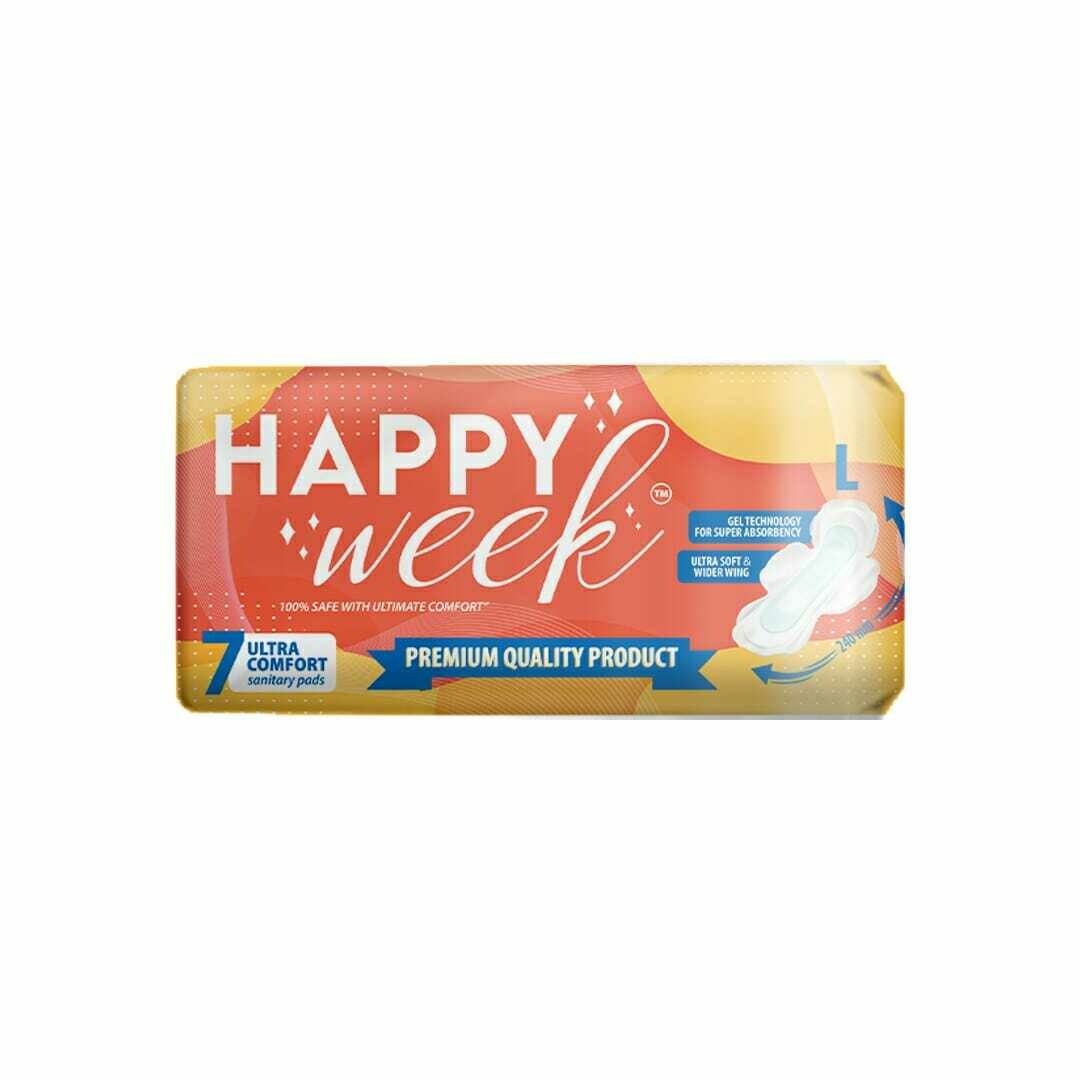 HAPPY WEEK Sanitary Regular Pad,240 mm (Large)(Pack of 7) (Total 42 PADS)