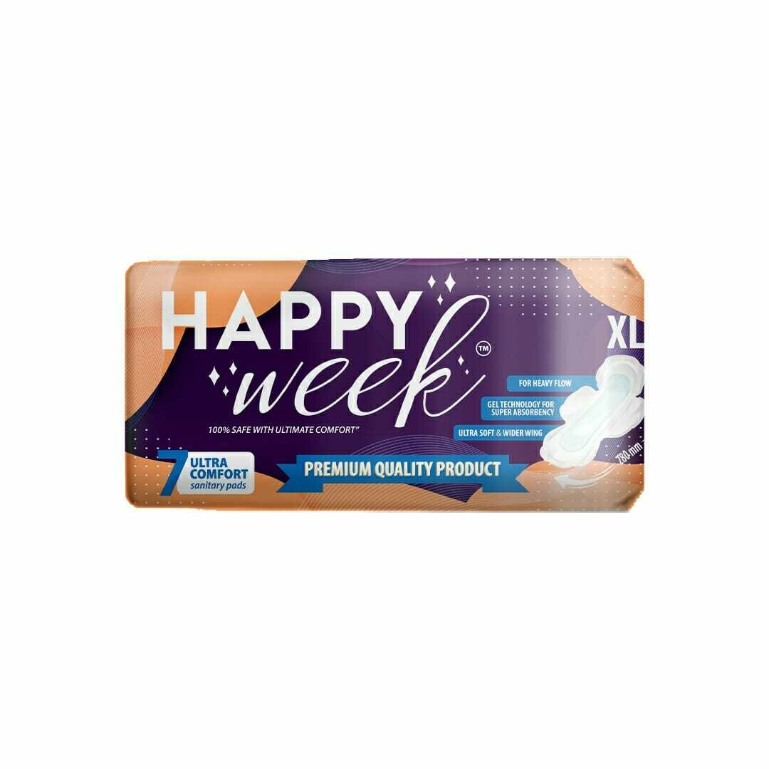 HAPPY WEEK Sanitary Pads, For Heavy Flow, 280MM (XL,) PACK OF 7 PCS (Total 42 Napkins)