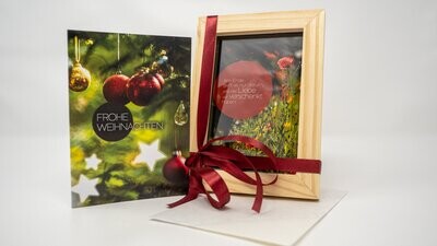 Weihnachtsgeschenk: Gutschein-Set "Liebe" mit Bilderrahmen, Bild & Spruch, Weihnachtskarte, Kuvert & Gutschein für 1 Jahresabo Sonntagsimpuls