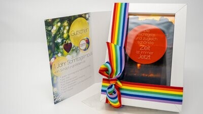 Weihnachtsgeschenk: Gutschein-Set "Zeit" mit Bilderrahmen, Bild & Spruch, Weihnachtskarte, Kuvert & Gutschein für 1 Jahresabo Sonntagsimpuls