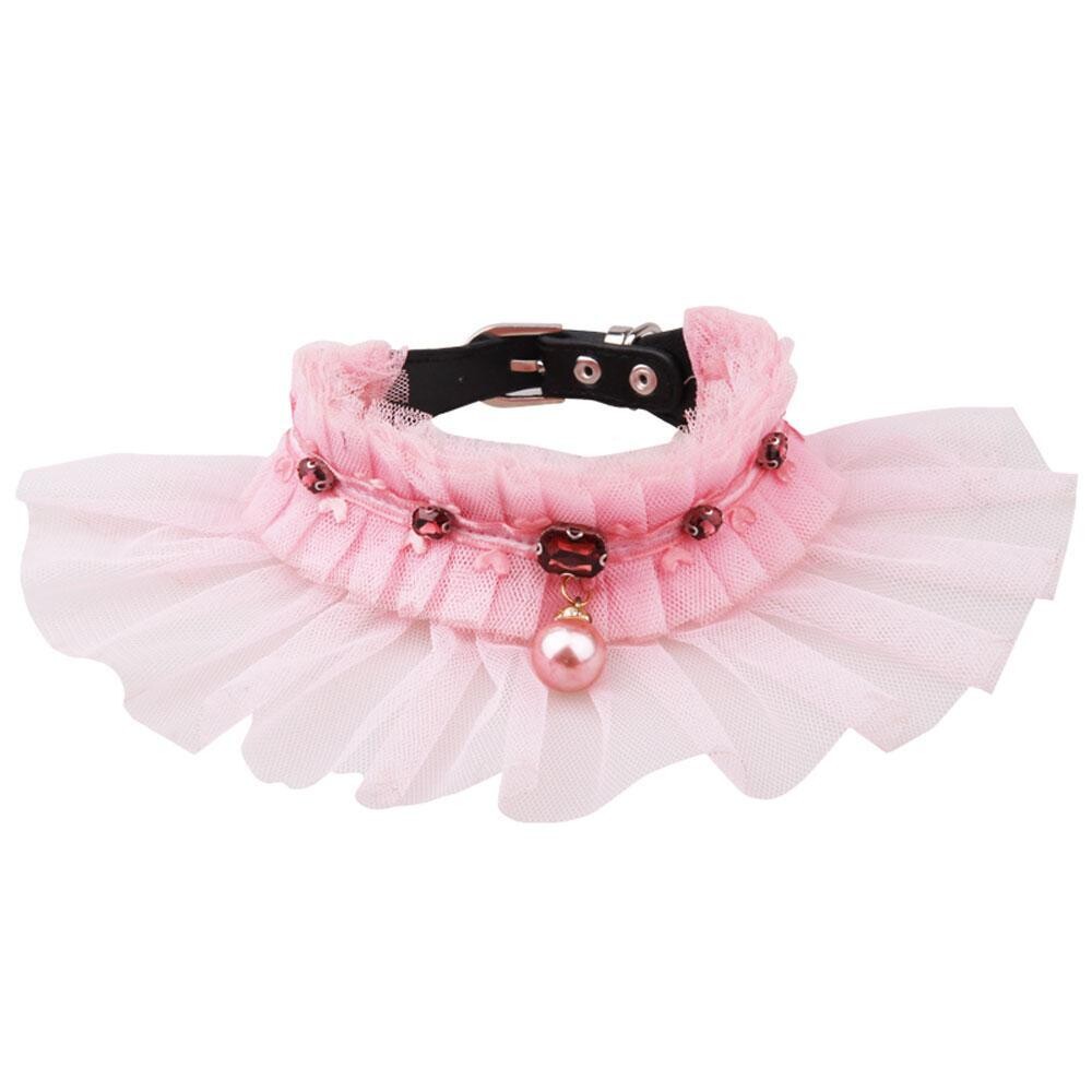 Spitzenkragen mit Microfaser und Lederband Pink