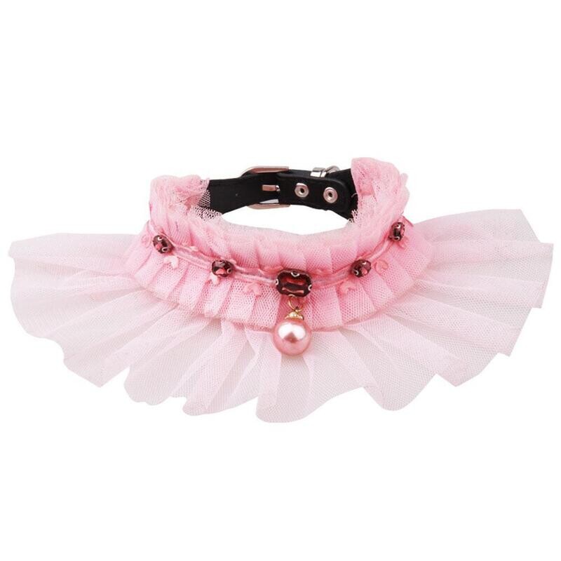 Spitzenkragen mit Microfaser und Lederband Pink Spitzenkragen mit Microfaser und Lederband Pink