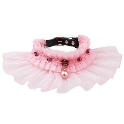 Spitzenkragen mit Microfaser und Lederband Pink Spitzenkragen mit Microfaser und Lederband Pink