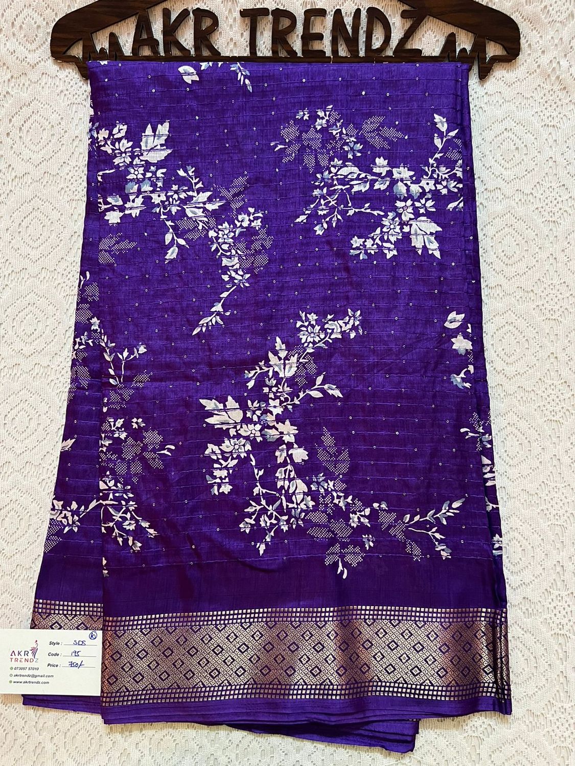 Purple Sequence printed silk sarees