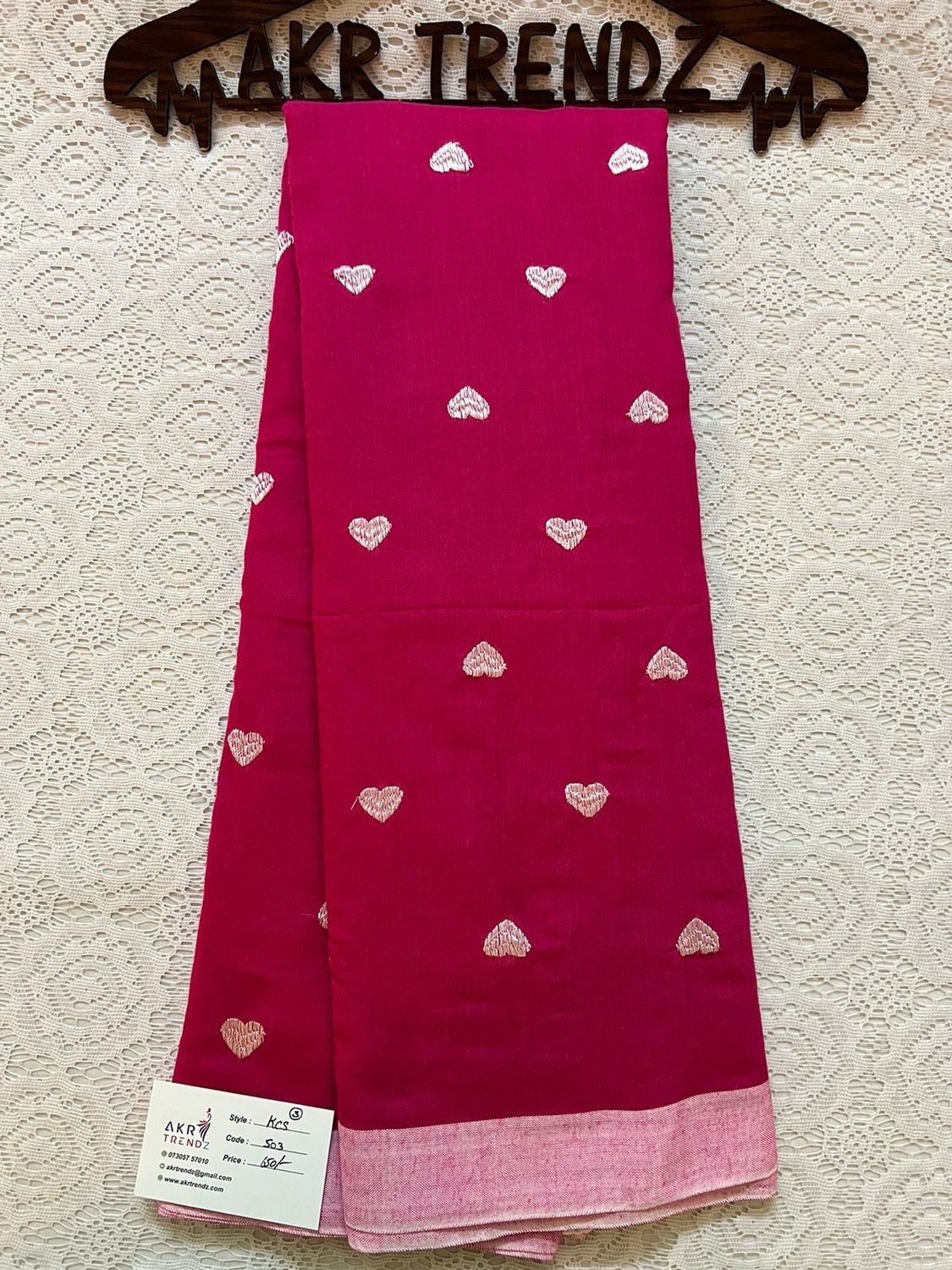 Heart Embroidery Khadi cotton sarees