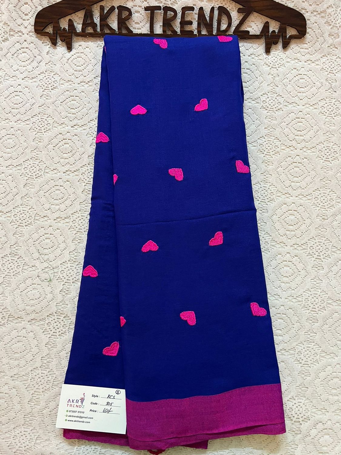 Heart Embroidery Khadi cotton sarees