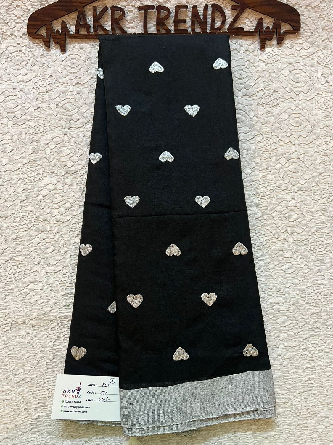 Heart Embroidery Khadi cotton sarees