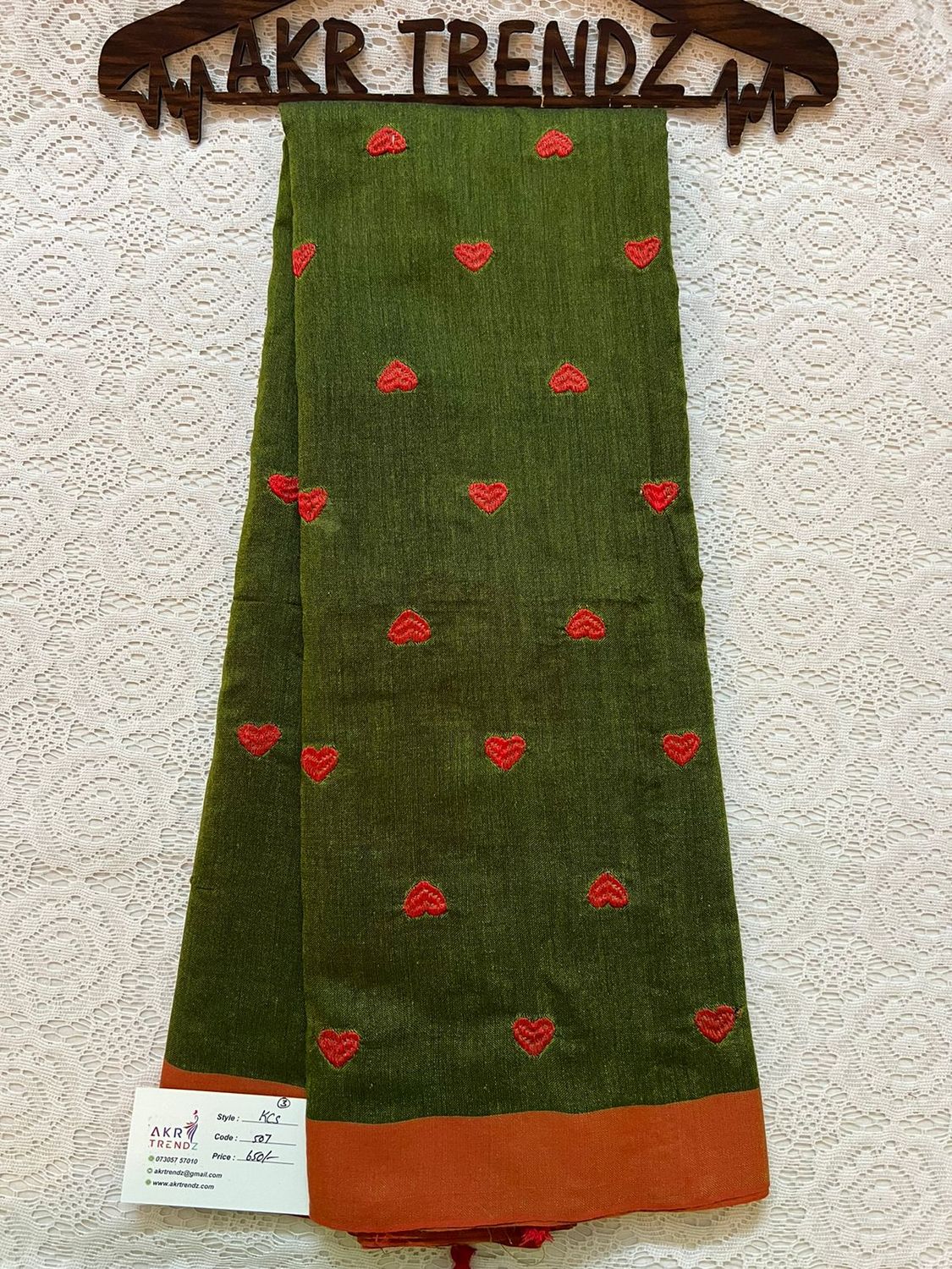 Heart Embroidery Khadi cotton sarees