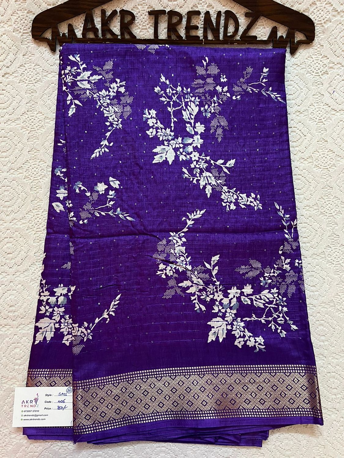 Purple Sequence printed silk sarees