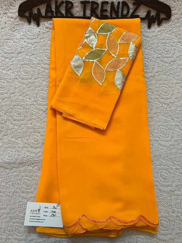 Plain Georgette Sarees with Embroidered Blouse