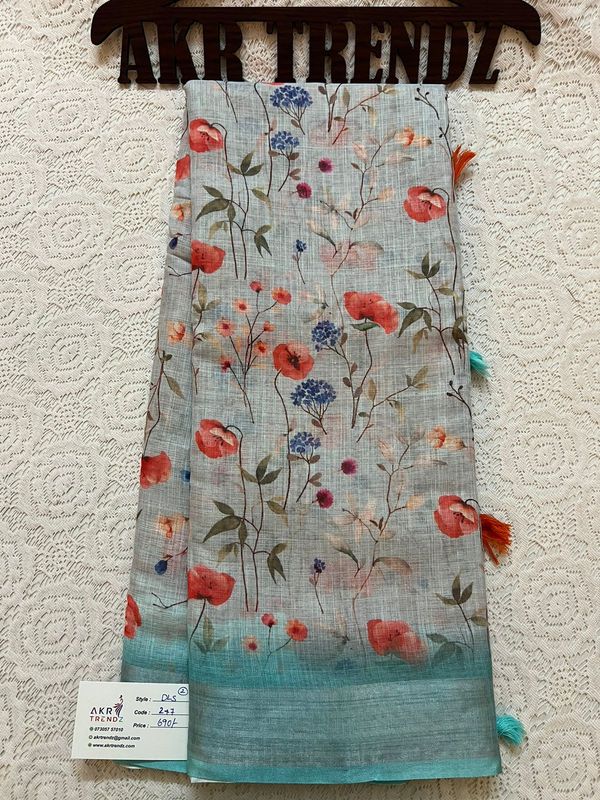 Digital print linen sarees