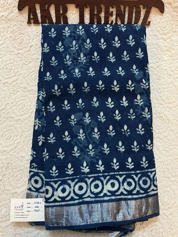 Hand Block Linen cotton sarees