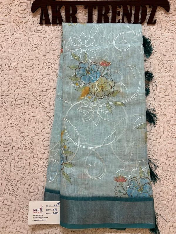 Embroidered Soft linen sarees​