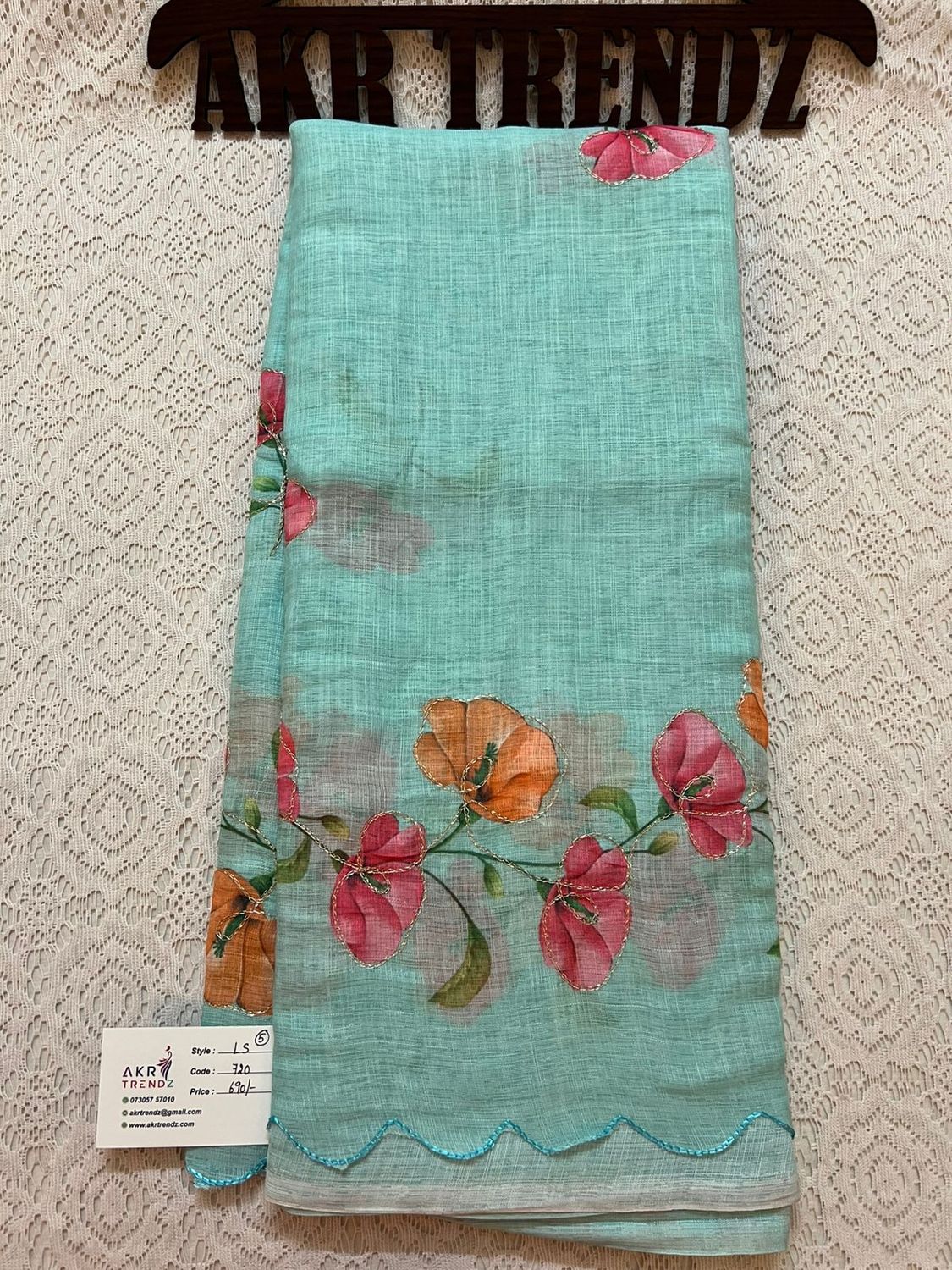 Embroidered Linen cotton Sarees