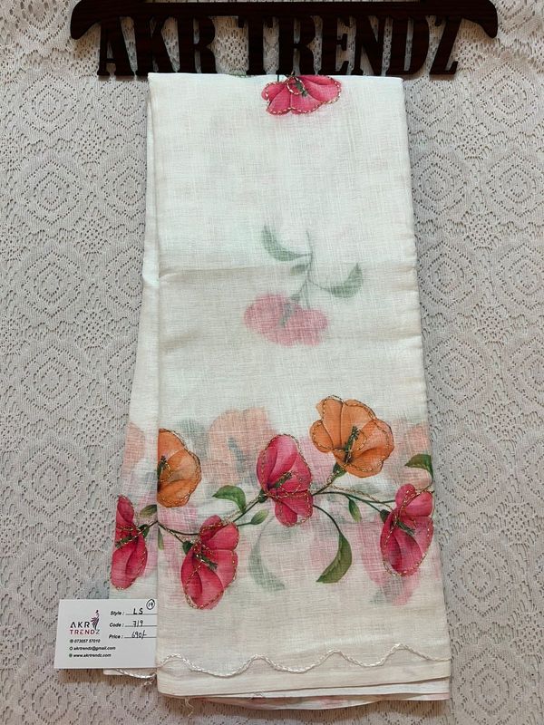 Embroidered Linen cotton Sarees