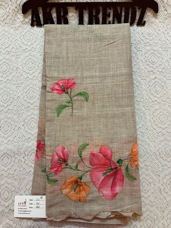 Embroidered Linen cotton Sarees