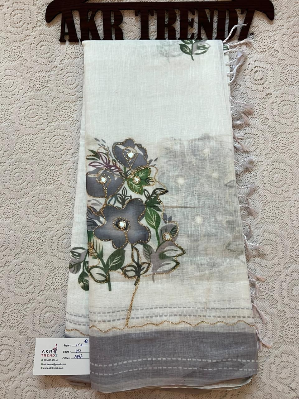 Embroidered linen cotton sarees​