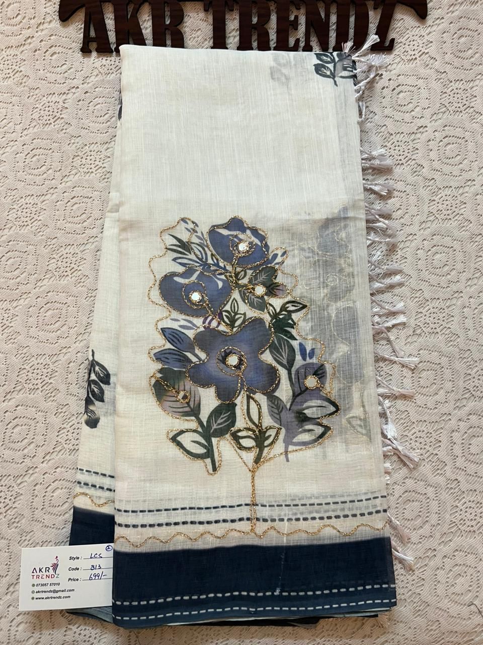 Embroidered linen cotton sarees​