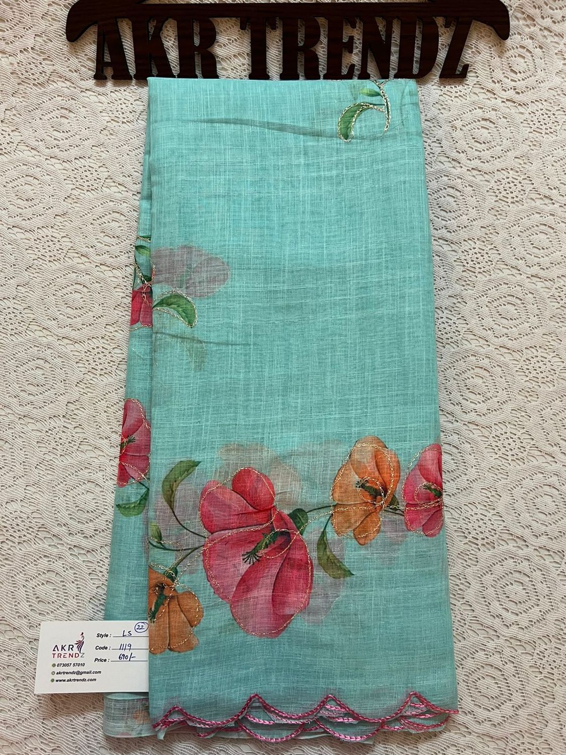 Embroidered Linen cotton Sarees
