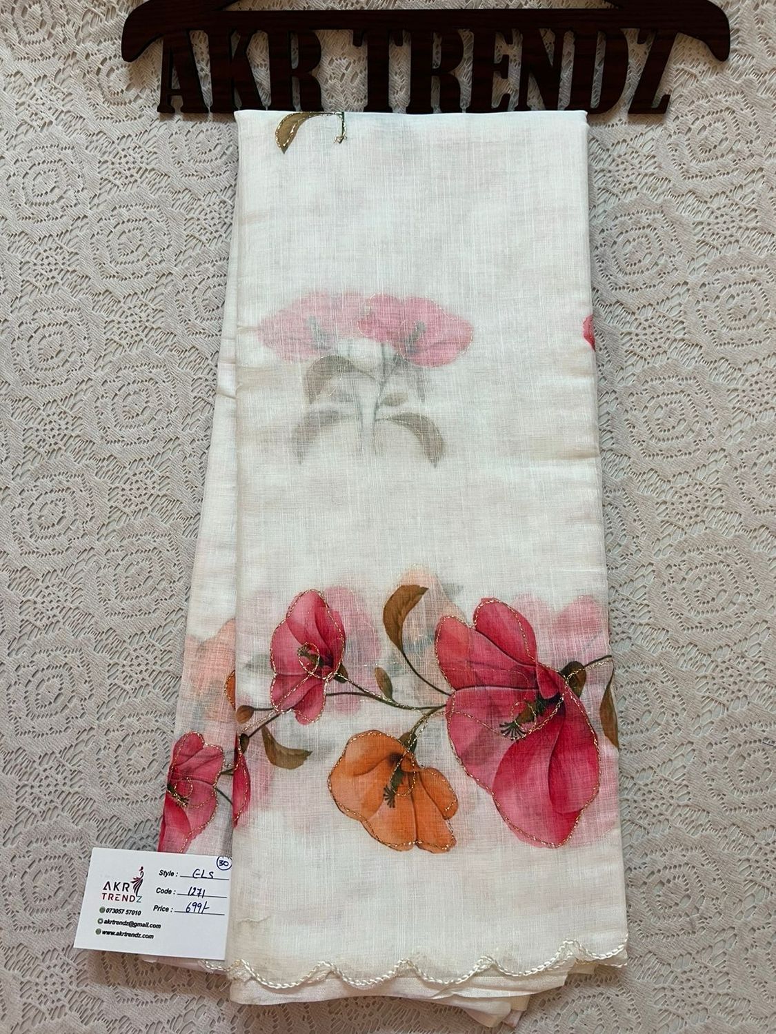 Embroidered Linen cotton Sarees