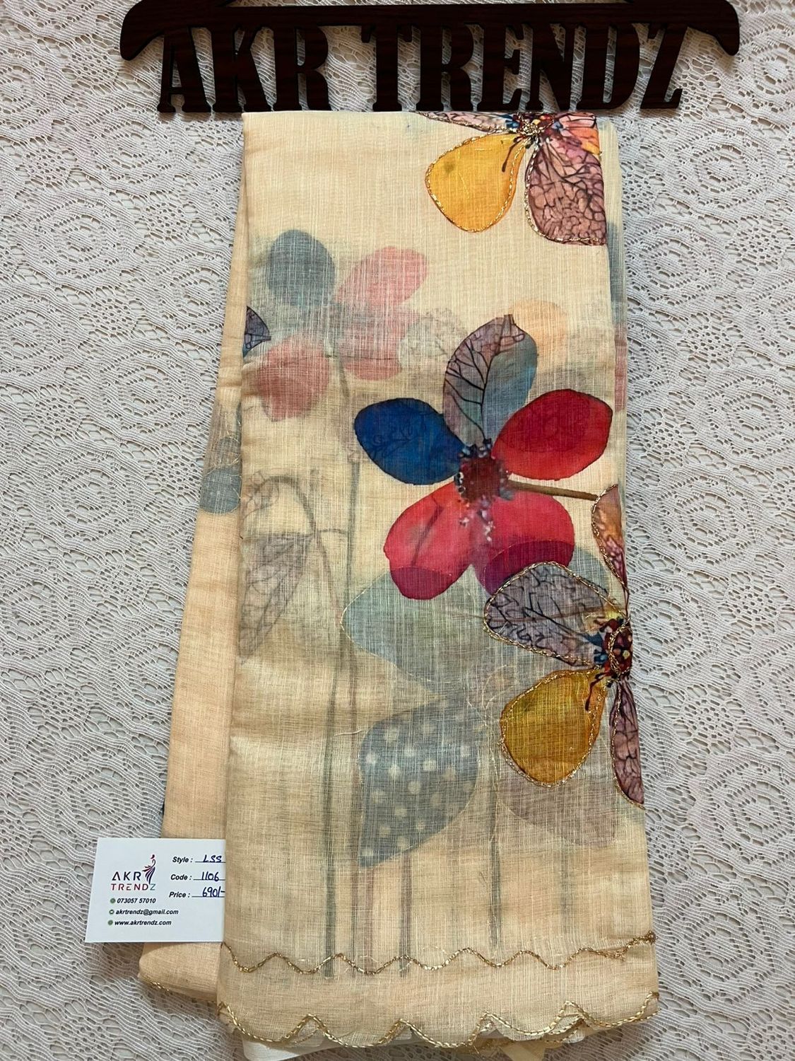 Embroidered Linen cotton Sarees