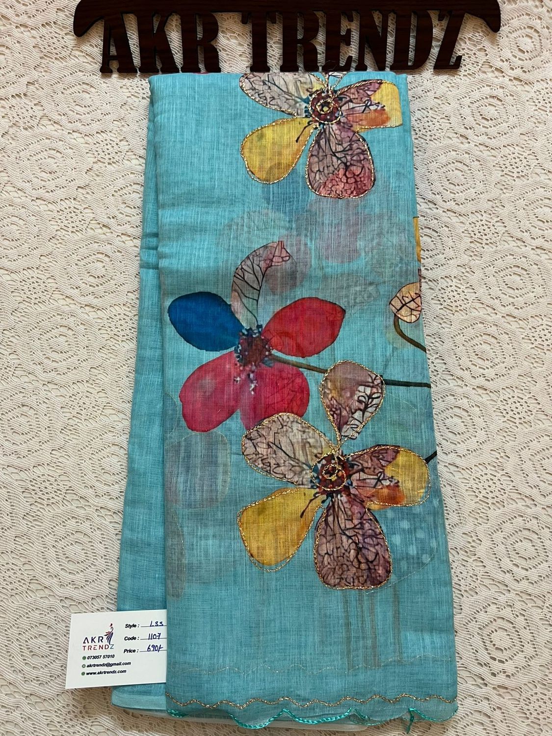 Embroidered Linen cotton Sarees