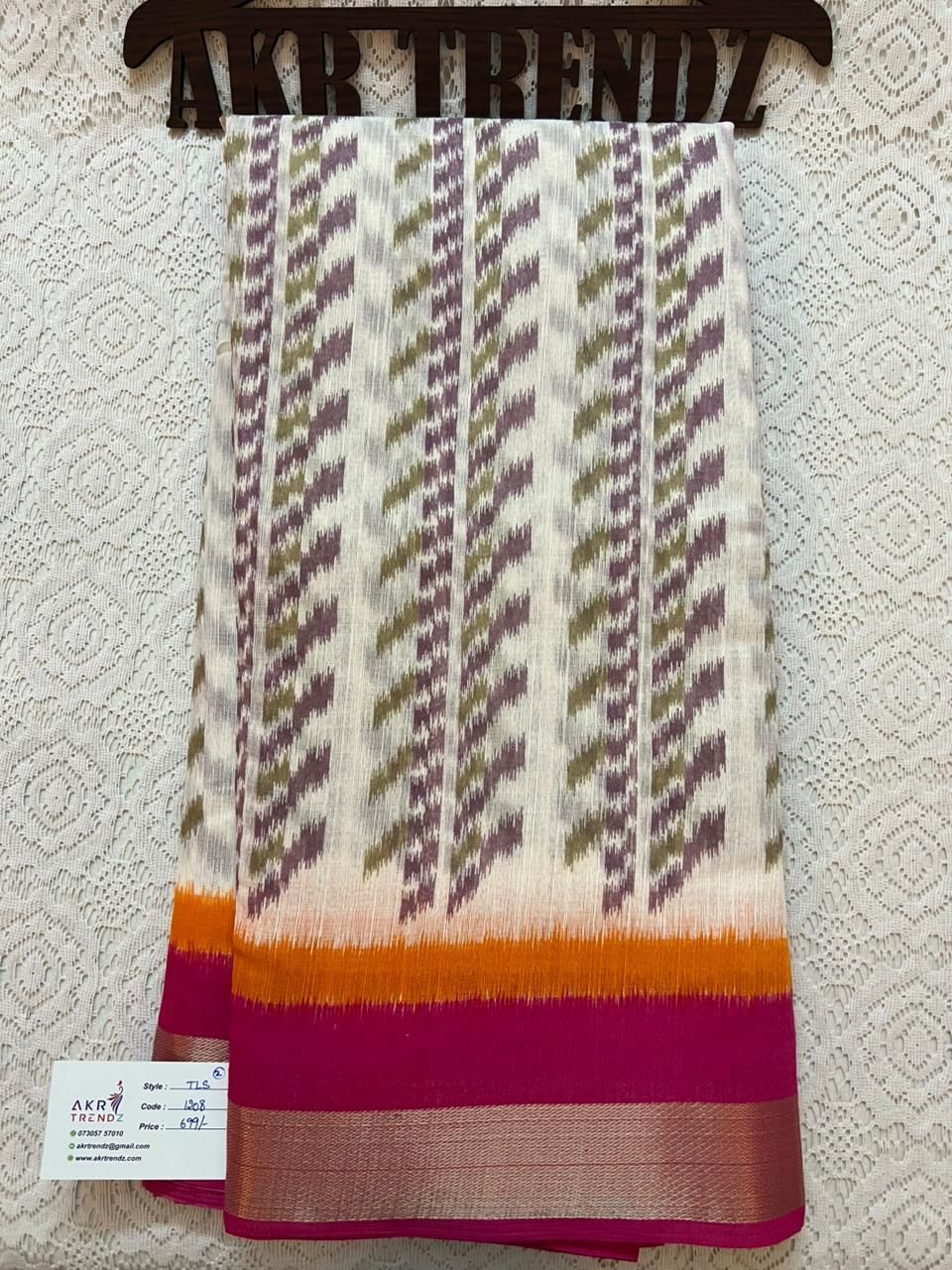 Ikkat print soft cotton sarees