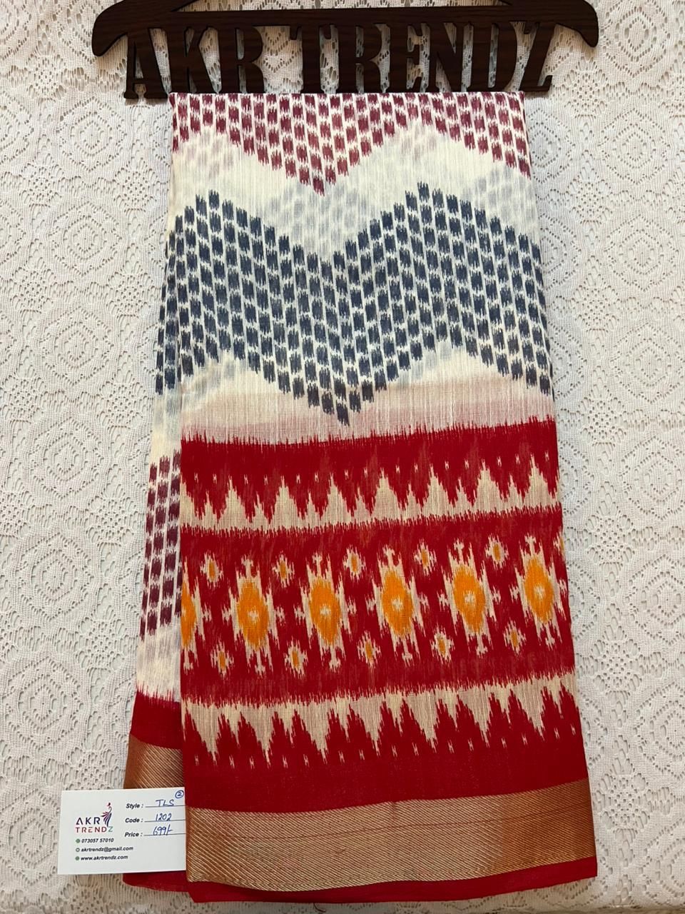 Ikkat print soft cotton sarees