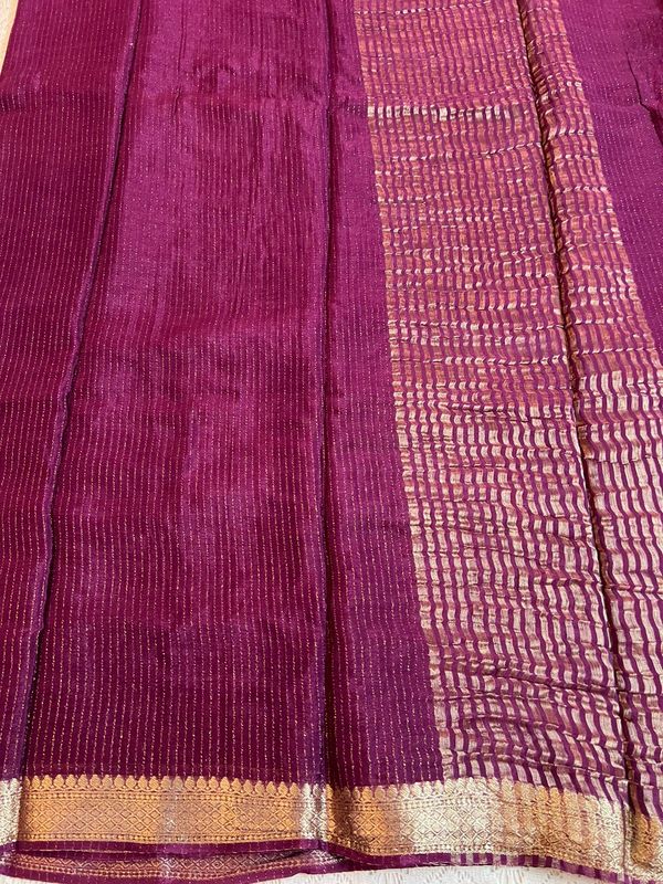 Small Zari Border Chinnon silk sarees​