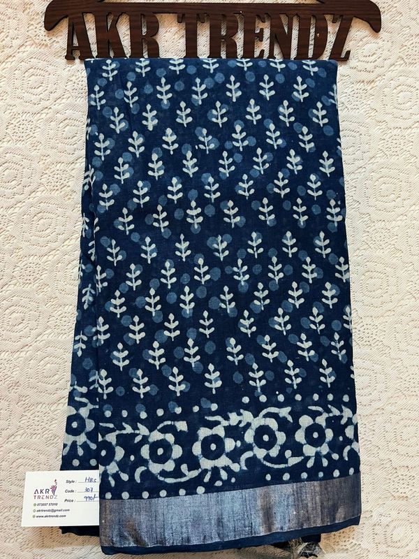 Hand Block Linen cotton sarees