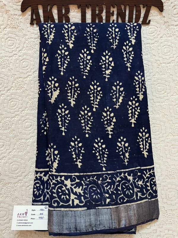 Hand Block Linen cotton sarees
