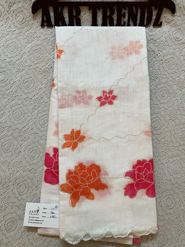 Embroidered Linen Cotton Sarees