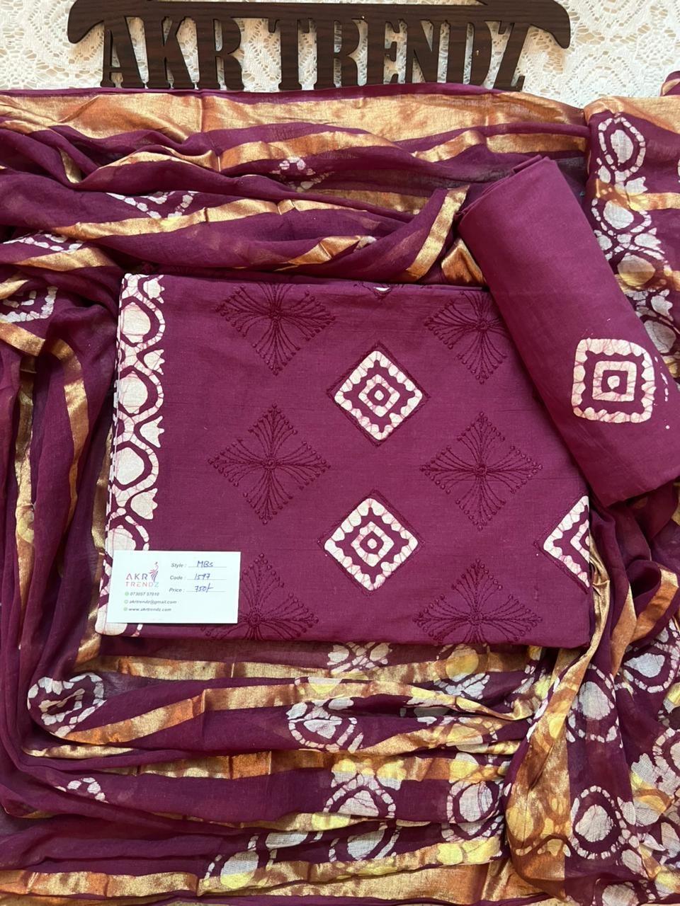 Handblock Embroidered Batik cotton suit sets​