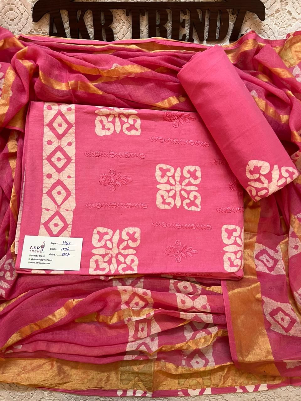 Handblock Embroidered Batik cotton suit sets​